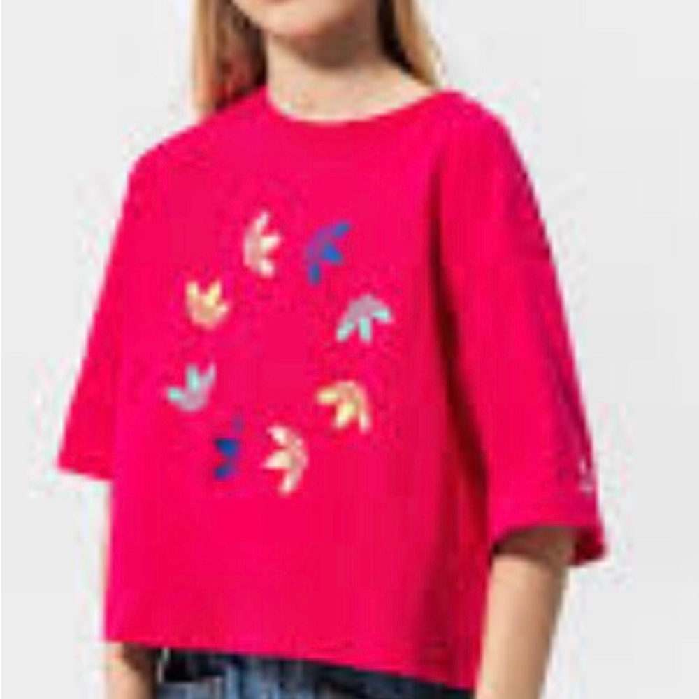 Adidas Bold Pink Originals Multi-color Trefoil "Big Girl" Kids Crop-top NWT XS - Picture 11 of 11